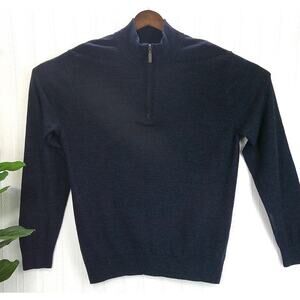 Fairlane Navy Blue 1/4 Zip 100% Merino Wool Pullover Sweater Women's XL